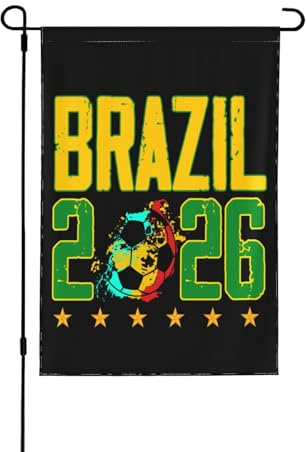 Bandiera 6 stelle Brasile 2026, tifoso del Brasile, pallone da calcio, bandiera Cup26, 12x18, doppio lato, da giardino, senza asta.