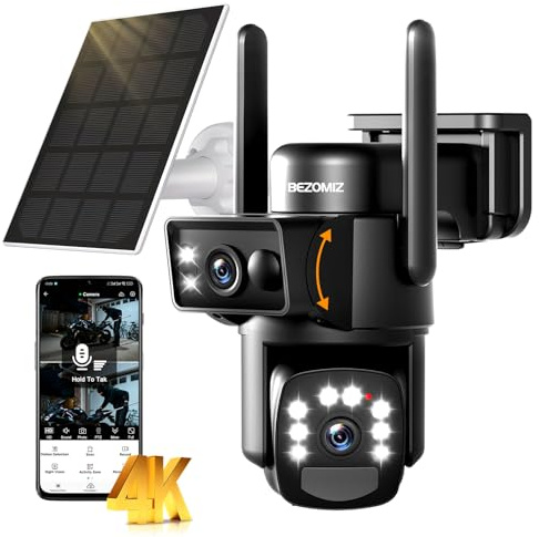 4K Caméra Surveillance WiFi Extérieure à Double Objectif,360° PTZ Caméra,Détection Humaine avec Panneau Solaire,Suivi Automatique,Vision Nocturne Couleur,Étanche,Audio Bidirectionnel,2.4/5G WIFI