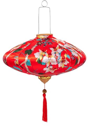 ETUELNOPT Lanterna Tradizionale Ovale in Seta, Rosso 12/14/16 Pollici Lanterne sospese in Seta Orientale con Motivo Floreale(14Inches)