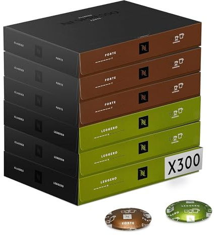 Nespresso Professionnel - Bundle 300 Capsules cafés - Classic ESPRESSO : 3 boîtes x50 Forte / 3 boîtes x50 Leggero - Adapté aux professionnels