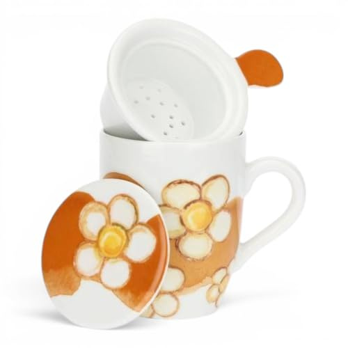 THUN Tisaniera Margherite con Filtro e Coperchio – Tazza per Tisane, Tè e Infusi – Tazza in Porcellana