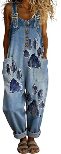Generisch Cotton Overalls Dungarees for Women UK Denim Ladies Jumpsuits Baggy Fit (A37,L)