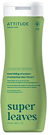 ATTITUDE Nourishing Hair Shampoo, EWG Verified, For Dry and Damaged Hair, Naturally Derived Ingredients, Vegan and Plant Based, Grapeseed Oil and Olive Leaves, 473 mL