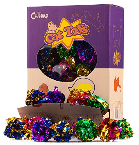 CHIWAVA 45PCS 1.6'' Mylar Balls Cat Toy Shiny Crinkle Ball Kitten Crackle Lightweight Play Assorted Color