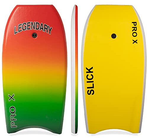 Legendary Pro X Bodyboard for Beach with Hard Slick Bottom, Boogie Boards for Kids & Adults, Heat Sealed with EPS Core, Leash (Rasta, 42'')