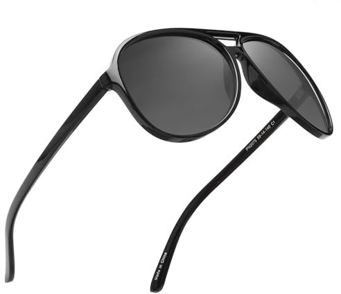 JIM HALO Occhiali da Sole Polarizzati Uomo Donna Occhiali da Guida Oversize in Plastica (Cornice Nera/Lente Grigio Polarizzato)