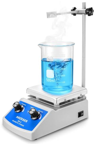 ANZESER Magnetrührer mit Heizplatte, max. 2000 U/min, 180 W Heizleistung | mit PTFE-beschichtetem Rührstäbchen, max. Heizplattentemperatur 271 °C, 12 cm x 12 cm Aluminium-Heizplatte, EU-Stecker
