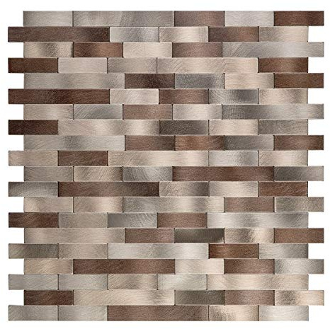 Decopus Metal Mosaic Tile Backsplash for Easy DIY Decoration -LNG Oblong 5pack - Coffee Brown Copper - Peel and Stick for Backsplash of Fireplace, Kitchen, Bathroom, Camper, Stairway, Cabinet