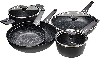 Moneta Batteria 8 pezzi YES Pentole e Padelle, alluminio rivestito, Compatibile con Piani Cottura ad Induzione