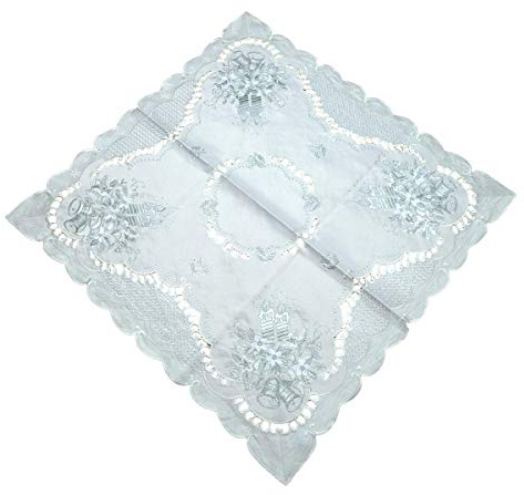 Westernlifestyle Tischläufer Tischdecke Mitteldecke Weihnachtsdecke gestickt mit Kerzen und Weihnachtsglocken weiß Silber (85 x 85)