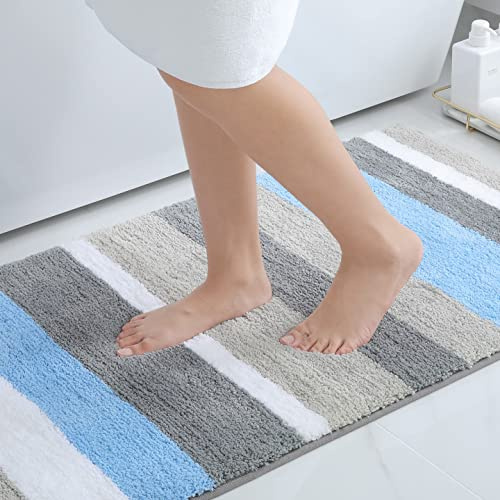 Homaxy Mikrofaser Badezimmerteppich Badematte rutschfest–60x120cm,Blau/Grau | flauschig&weich, angenehm auf der haut, hohe saugfähigkeit, rutschfeste rückseite, maschinenwaschbar, weit verbreitet