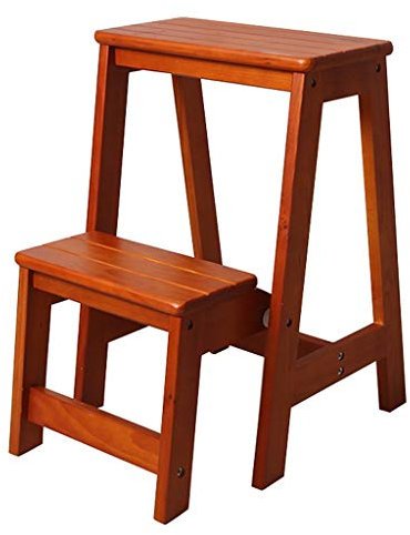 ZHZ-DT Leiterstuhl Treppenstuhl 2 Stufen Holz Haushaltsleiter Klappbar Tritthocker Faltbar Hockerleiter Klappleiter Klappstufen für Bibliothek Dachboden Workzone, Max.150kg