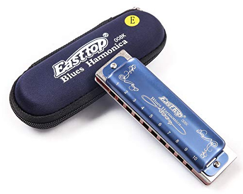 Easttop Diatonische Blues Mundharmonika, 10 Löcher, 12 Töne, Schwarz, T008K mit Etui, professionellere Mundharmonika für Anfänger, Studenten, Erwachsene und professionelle Spieler (Tonart E）