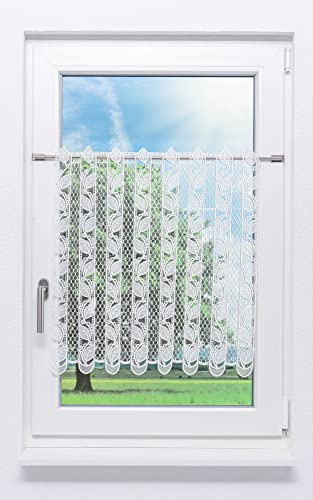 Plauener Spitze Scheibengardine Blättergirlande #1W (Bx H) 60cm * 70cm weiß
