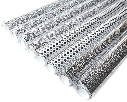 Premium Silber Metallic Geschenkpapier Set auf 8 Rollen perfekt für Geburtstage, Hochzeiten, Partys und mehr Geburtstagspapier(2m x 70cm je Rolle)