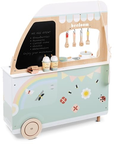 Beeloom Foodie Truck - Cocina Infantil de Madera Portátil con Accesorios, Cocina de Juguete para Niños, Diseño Exclusivo Verde y Rosa, Desde 3 Años