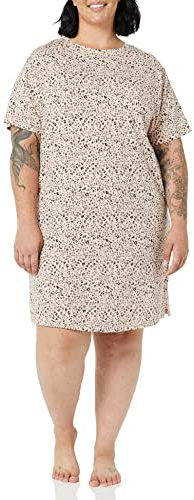 Amazon Essentials Women's Cotton Modal Knit Jersey Sleep Tee Nightdress, Ivory Leopard, X-Small