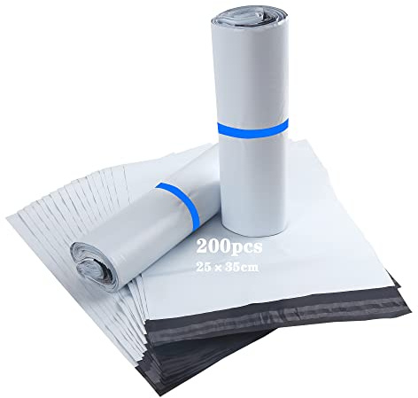 HVDHYY Lot de 200 Sacs d'expédition en Plastique Enveloppe Plastique Expedition 25cmX35cm Conditionnements Polystyrène Pochettes Envoie Colis Vinted Convient à Livres Fichier B4 A4 Petits Objets