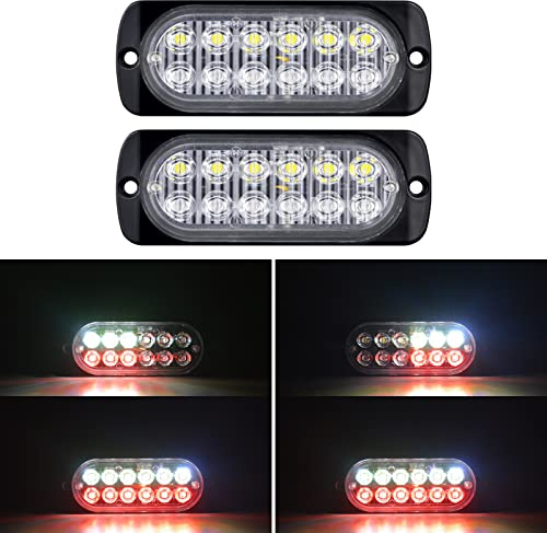 Willpower 2pcs 12LED Feu Stroboscopique Urgent Rouge Blanc Feux de Gabarit Latéraux Voiture 12V 24V Barre Lumineuse LED Balise Clignotante de Sécurité pour Remorque Utilitaire Bateau Tracteur Véhicule
