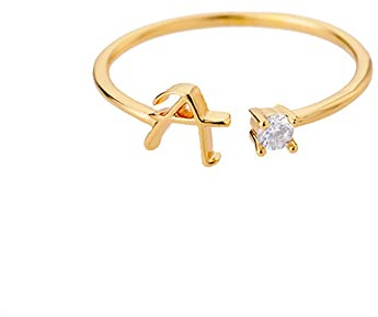Bungsa® Toering Ring Buchstaben goldfarben mit Kristall aus Metall - biegbarer Fingerring/Zehenring für Damen, Kinder & Herren - A B C D E F G H I J K L M N O P Q R S T U V W X Y Z