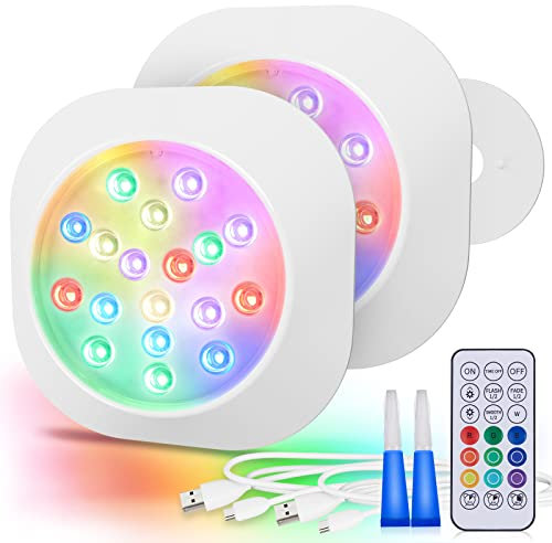 LyLmLe Faretto LED Ricaricabile per Piscina Fuori Terra, 15cm Sommergibili Luci Piscina RGBW IP68 Impermeabili con Telecomando, Fino a 40 Ore,Magnetiche Luce LED Deco per Intex Acciaio Piscine 2Pack