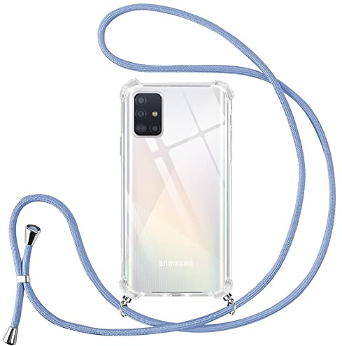 Vauki handyband für Samsung Galaxy A51 Hülle mit Band, Durchsichtig Silikon Handyhülle mit Kordel zum Umhängen, Necklace Schnur TPU Bumper Case für Samsung A51, Lila