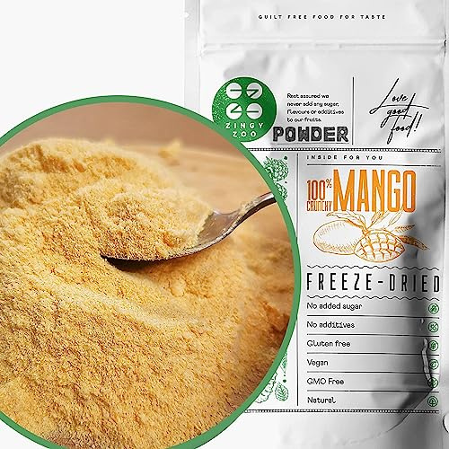 Liofilizado Mango Fruta en Polvo | XL 300g Mango Fruta Fresca Mango Deshidratado | Natural Fruta Deshidratada Sin Azucar | Freeze Dried Mango Fruit Powder | Gefriergetrocknete Mangopulver ZingyZoo