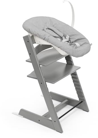 Tripp Trapp Stuhl von Stokke (Storm Grey) mit Newborn Set (Grey) - Für Neugeborene bis zu 9 kg - Gemütlich, sicher & einfach zu verwenden