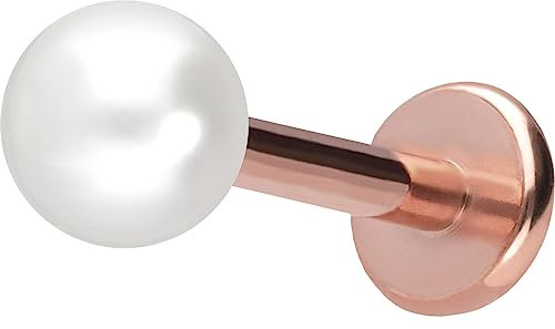 PIERCINGLINE Titan Labret mit Push Fit SYNTH. PERLE Piercing Ohr Helix Conch Tragus Roségoldfarben 1x5x4 mm