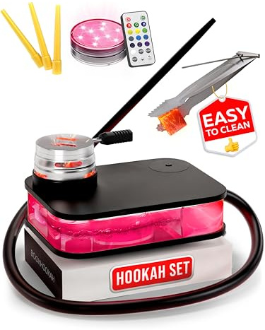 M. ROSENFELD Juego completo de cachimba, con bolsa y accesorios, juego de cabeza de shisha con caja de humo HMD, mangueras, boquilla y pinzas, cachimba portátil