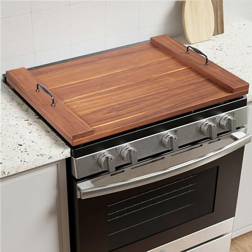 BLUEWEST Noodle Board Stove Cover, Acacia Wood Stove Top Board for Gas Burners and Electric Stove, Extra Thick Wooden RV Stovetop/Sink Cover - Tray for Kitchen Counter Space