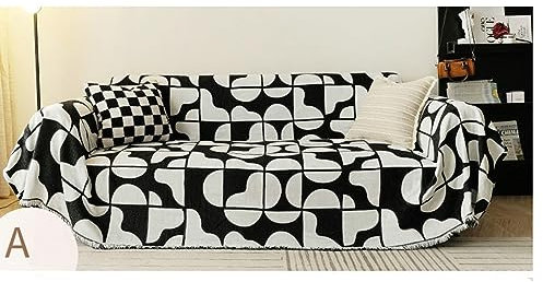 Mesnt Sofahusse 3 Sitzer, Schwarz Weiß Waschbar Sofa Protection Cover Schonbezug Couch mit Spleißblumenmuster aus Chenille, 180x360CM