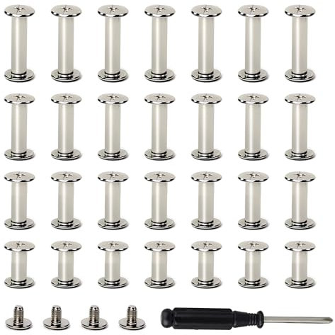 Roosea 120 Sets Vis de Reliure, Vis Chicago, Rivets en Cuir Avec Tournevis M5*5/10/15/20 mm Pour la Reliure de Livres, Documents, Maroquinerie