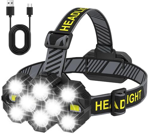 Rantizon Linterna frontal LED recargable, 10 LED, 10 modos, recargable por USB, superbrillante, 22000 lúmenes, impermeable, IPX4, manos libres, linterna frontal para pesca, caminar, ciclismo, camping