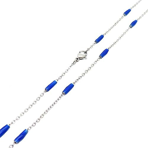 Mesnt Ketten Für Frauen, Edelstahl 2mm Rosenkranz Kette Halskette 60cm für Damen Silber Blau
