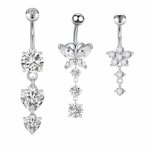 Aucuu 3PCS Piercing Ombligo, 14G Ombligos Piercings de Acero Inoxidable, Forma de Barra Curvada y Circonita CZ Cúbica Perla Ombligo Piercing Joyería para Mujeres Hombres