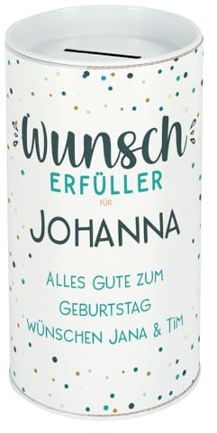 Herz & Heim® Personalisierte Spardose aus Weißblech (Wunscherfüller)