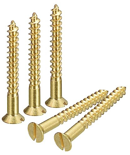sourcing map Vis à Bois en Laiton, 20Pcs M4.5 x 40mm Vis Autotaraudeuse à Tête Plate à Entraînement Fendu, Fraisée pour Meubles de Menuiserie