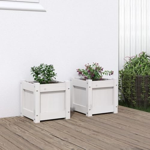ShCuShan Pflanzkübel 2 STK. Blumenkasten PflanzgefäßE FüR Draussen PflanzenküBel Weiß Massivholz Kiefer - 837397