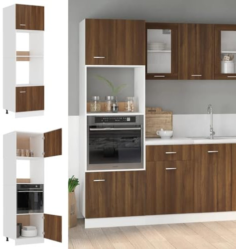 Chaduof Mikrowellenumbauschrank Braun Eichen-Optik 60x57x207 cm, Küchenschrank, Hochschrank Küche, Backofen Schrank, Kitchen Cabinet, Mikrowelle Schrank 815605
