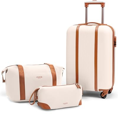 FERGÉ Bagage Cabine Rigide à 4 roulettes Milano | Bagage à Main Trolley | Valise Beige