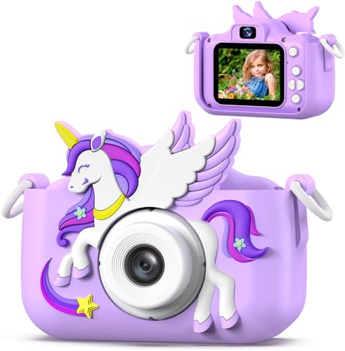 Kinderkamera, Einhorn Selfie Digital Kamera mit 32GB Karte, Weihnachts Geburtstagsgeschenk für Jungen und Mädchen, 1080P HD Kinder Kamera, Geschenke Spielzeug für 3 4 5 6 7 8 9 10 11 12 Jahre