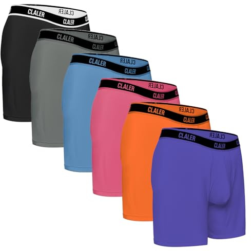 CLALER Bamboo Boxers Mens Anti Chafing Soft Comfortable Boxer Briefs Longer Leg - Mens Underwear Trunks- Moisture Wicking 6Pack(Black*1,Gray*1,Blue*1,Orange*1,Purple*1,Pink*1,L)