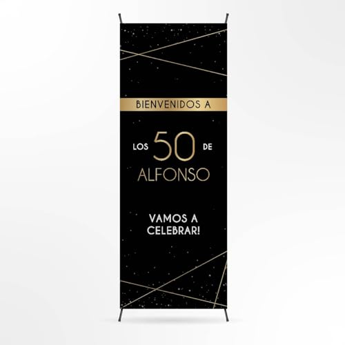 Cartel cumpleaños Personalizado - Photocall cumpleaños para Decoracion | Print Stamp Love, Decoracion cumpleaños, Lona personalizada PVC Resistente con Estructura, Montaje fácil (70x180cm) NEGRO