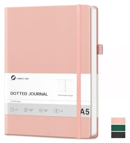 Lonely Ek kulprickig journal anteckningsbok för att skriva, A5 inbunden anteckningsbok för kvinnor och män, resedagbok 120 GSM syrafritt papper med inbunden läder (rosa)