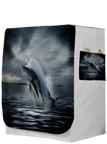 Highdi 3D Housse de Protection pour Machine à Laver, Chargement Frontal Housse à La Poussière avec Ouverture Frontale (Capacité S 6~7,5kg,Requin 8)