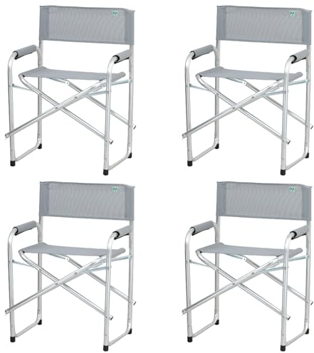 Totò Piccinni Sedia Regista CAMPING BAIA pieghevole in alluminio e textilene resistente robusta leggera con braccioli imbottiti (4, Grigio Chiaro)