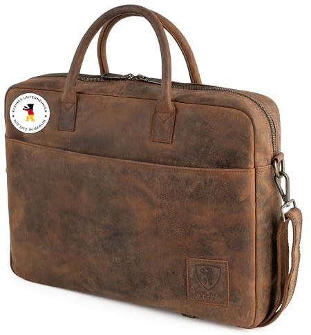 Berliner Bags Vintage laptopväska Madrid, 15 tum axelväska av läder, portfölj, axelväska för män, Jorden, Mittelgroß