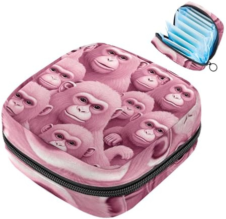 Aufbewahrungstasche für Damenbinden, Pink Monkey Orang-Utan-2010, Tampon-Reißverschlusstasche, Periodenbeutel für Teenager, Mädchen, weibliche Menstruations-Geldbörse