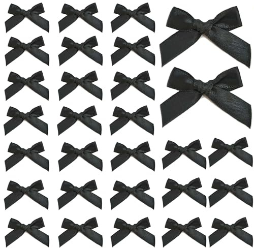 ZAHD 150 PCS Geschenkschleife zum Nähen einseitige satinschleifen geschenkverpackungen Kleine Deko Schleife für Party Mini Band Bowtie für Nähen Mini Stoff Satinschleife Geschenkverpackung (Schwarz)